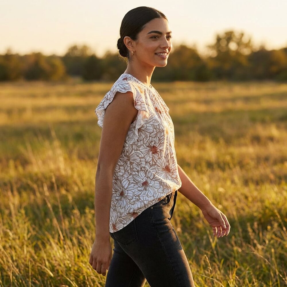 Como Black, Floral Flutter Sleeve Top - Picture 15 of 15